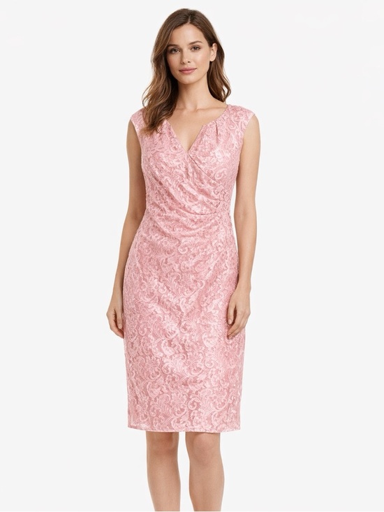 Adrianna Papell Dresses & Skirts - Adrianna Papell Split Neck Fully Pink Lace Dress Size 14